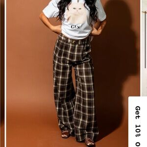 Dressed in LALA Plaid Wide Leg Pants - Brown and Cream